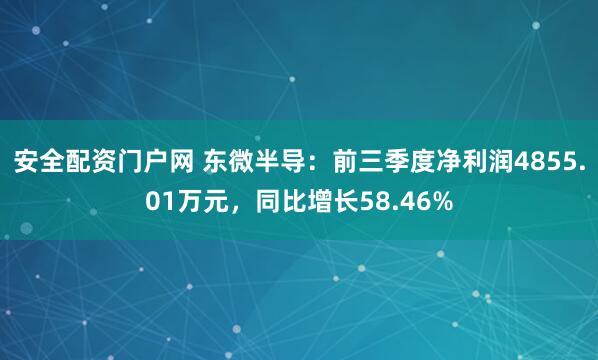 安全配资门户网 东微半导：前三季度净利润4855.01万元，同比增长58.46%